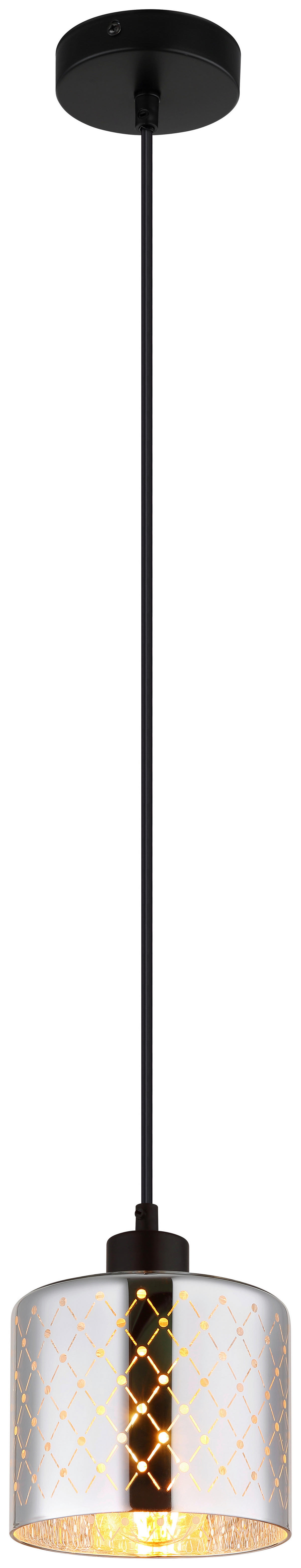 GLOBO Hängeleuchte Chrom klar mattschwarz Metall Glas PVC H/D: ca. 120x15 cm E27 1 Brennstellen ALONSO - klar/Chrom (15,00/120,00cm) - GLOBO