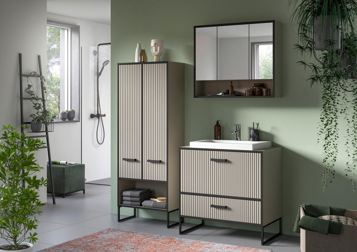 Badezimmer-Set BAGNO schwarz Kaschmirgrau Nachbildung B/H/T: ca. 154x192x36 cm BAGNO - schwarz (154,00/192,00/36,00cm) - xonox.home