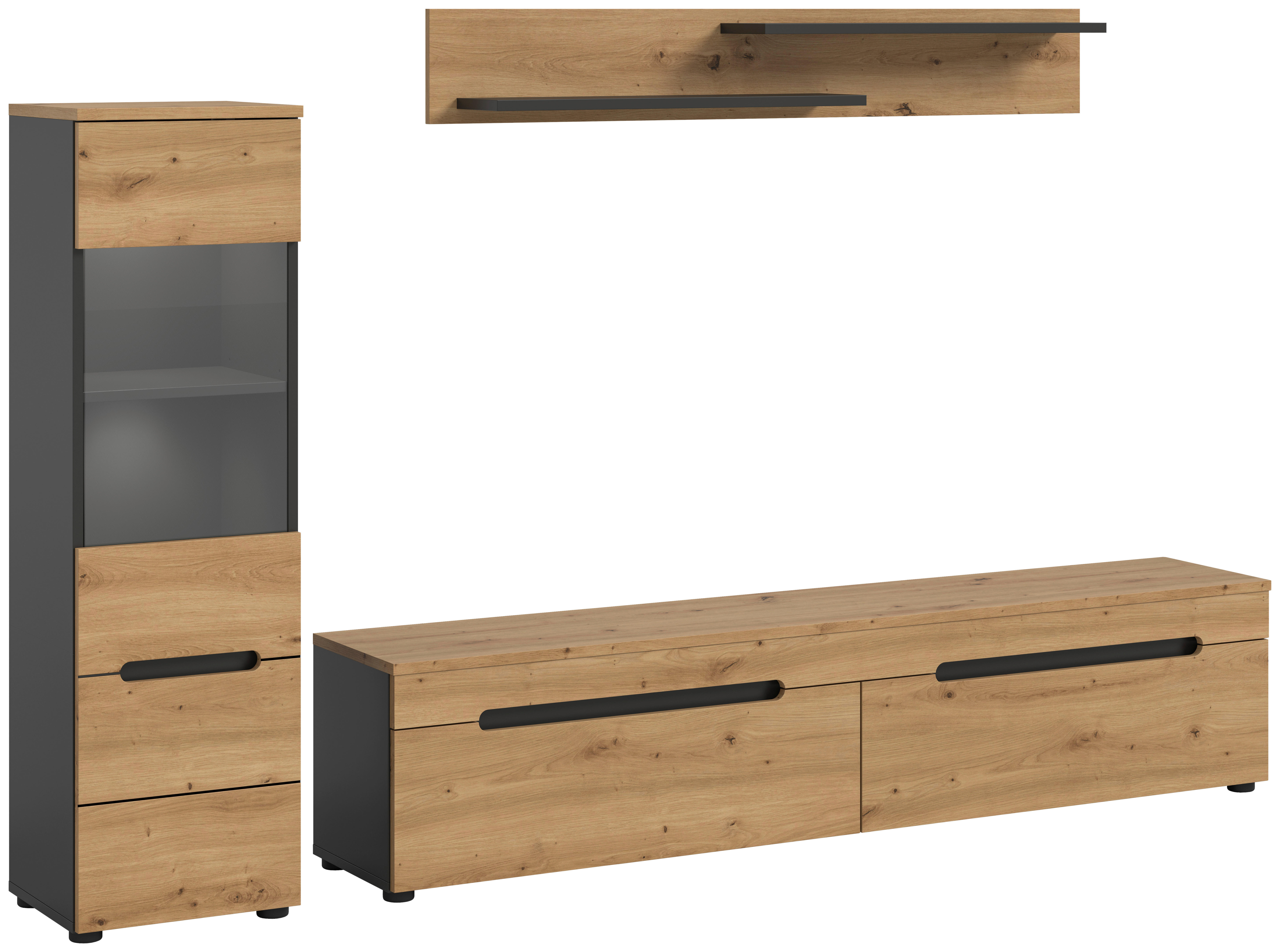 Wohnwand Canu basaltgrau Nachbildung Artisan Oak Nachbildung B/H/T: ca. 221x141x33 cm Canu - basaltgrau (221,00/141,00/33,00cm) - xonox.home