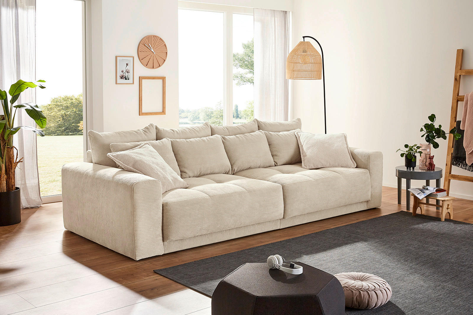Big Sofa beige Microfaser B/H/T: ca. 298x80x135 cm Colombo_Big-Sofa - beige/schwarz (298,00/80,00/135,00cm)