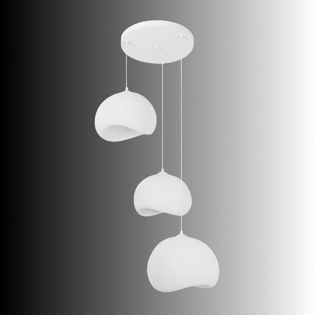 Opviq Pendelleuchte weiß Polyester-Mischgewebe Metall B/H/L: ca. 29x120x34 cm E27 3 Brennstellen Yontu - 15853 - weiß (34,00/29,00/120,00cm) - Opviq