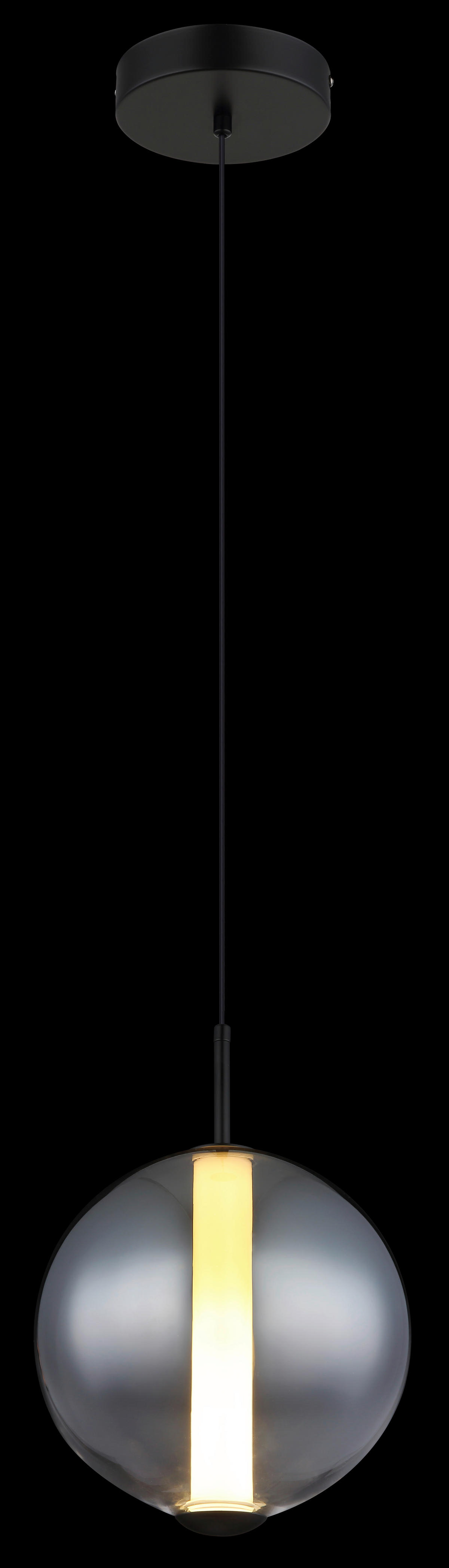 GLOBO Pendelleuchte Rauch mattschwarz Opal Metall Glas H/D: ca. 120x25 cm 1.0 Brennstellen Lacy - Opal/mattschwarz (25,00/120,00cm) - GLOBO