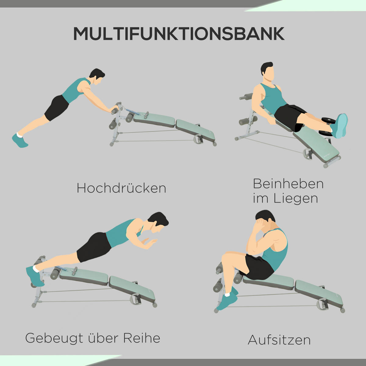 SPORTNOW Sit-Up-Bank grün Stahl B/H/L: ca. 137x66x51 cm Sit-up-Bank - grün (51,00/137,00/66,00cm) - SPORTNOW