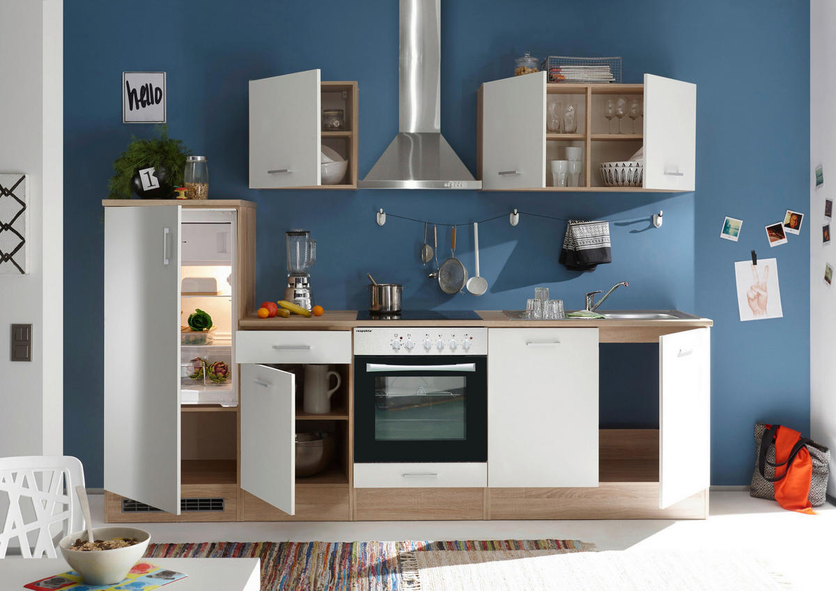 Respekta Küchenblock Economy weiß matt B/H/T: ca. 270x200x60 cm Economy - Eiche/weiß (270,00/200,00/60,00cm) - Respekta