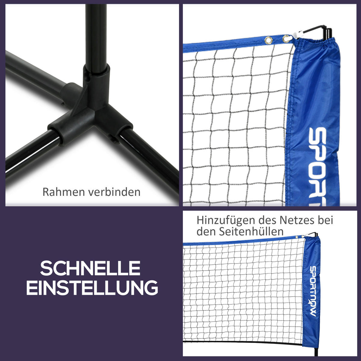 SPORTNOW Outdoor-Aktivitäten blau Edelstahl B/H/L: ca. 103x310x155 cm Badmintonnetz - blau (155,00/103,00/310,00cm) - SPORTNOW