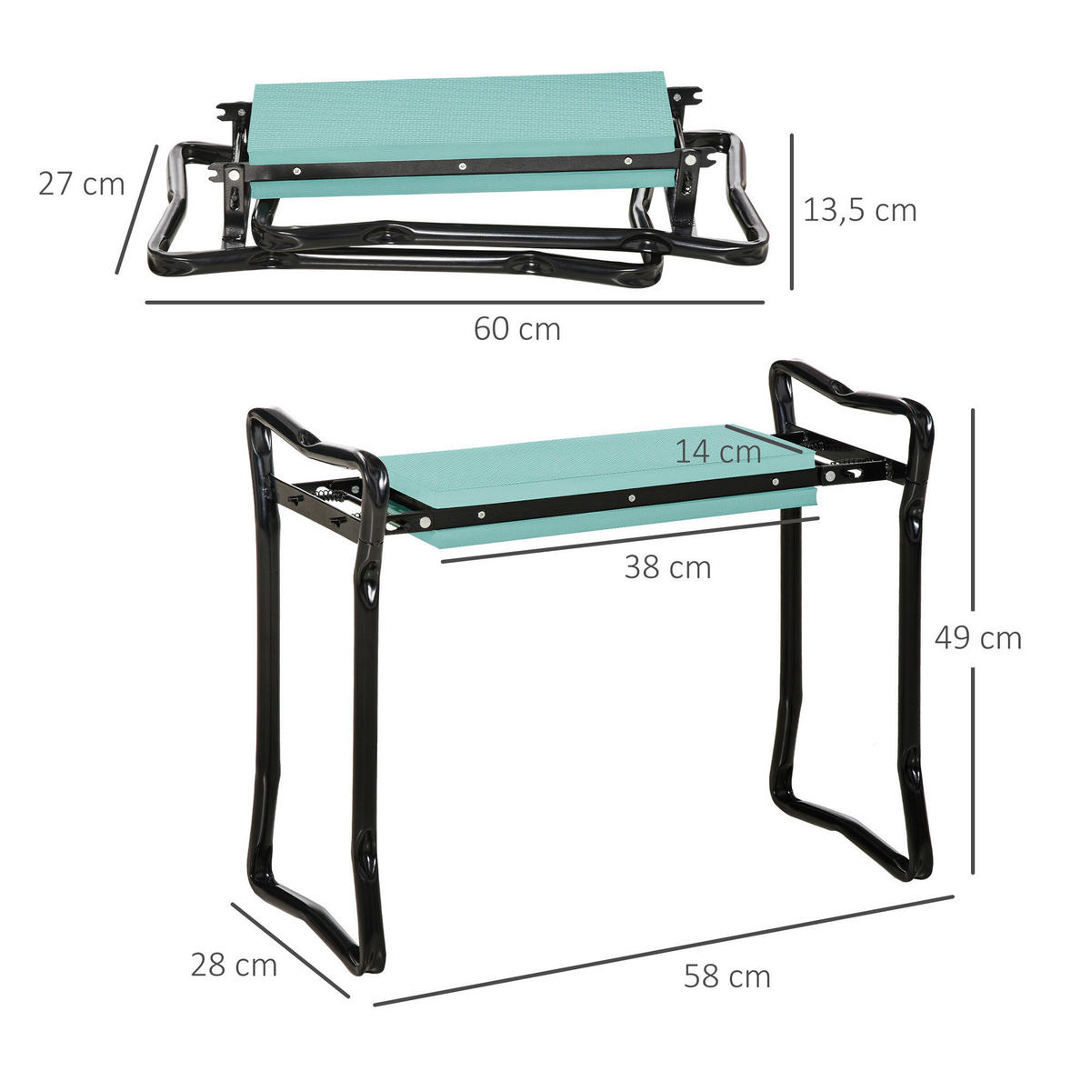 Outsunny Kniebank schwarz B/H/L: ca. 28x49x58 cm Kniebank 01-0134 - schwarz/dunkelgrün (58,00/28,00/49,00cm) - Outsunny