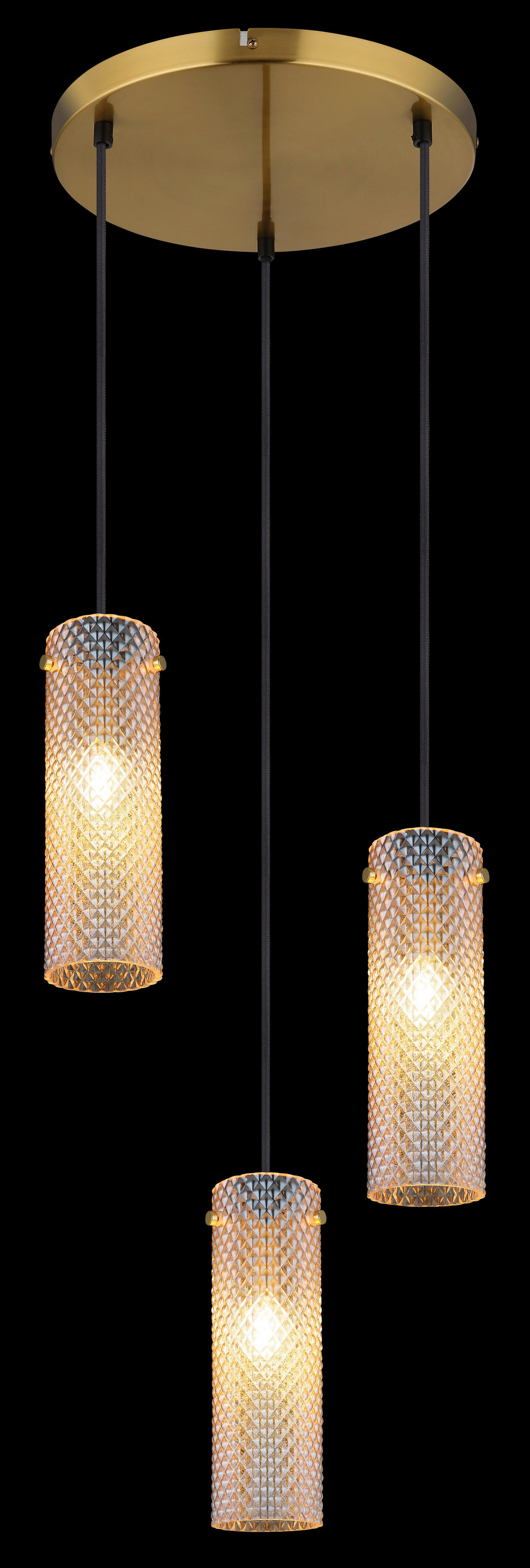 GLOBO Pendelleuchte amber gold Glas Metall H/D: ca. 120x35 cm E14 3 Brennstellen Karolo - gold/amber (35,00/120,00cm) - GLOBO