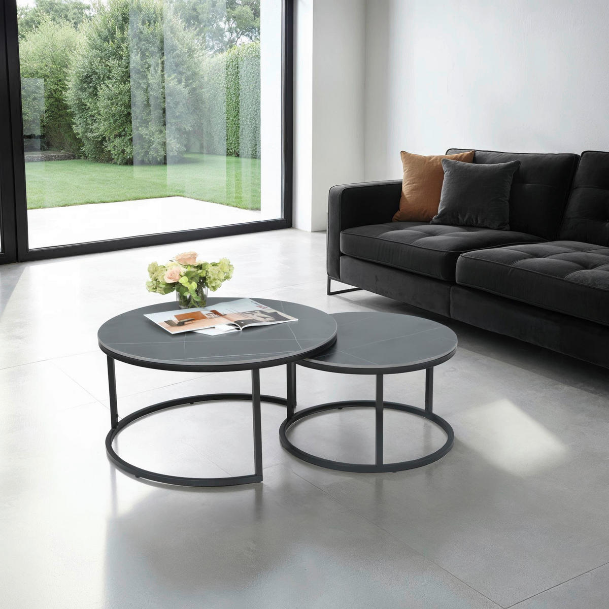 Couchtisch Luis II grau Marmoroptik schwarz H/D: ca. 41x80 cm Luis II - Marmoroptik/schwarz (80,00/41,00cm) - Hela