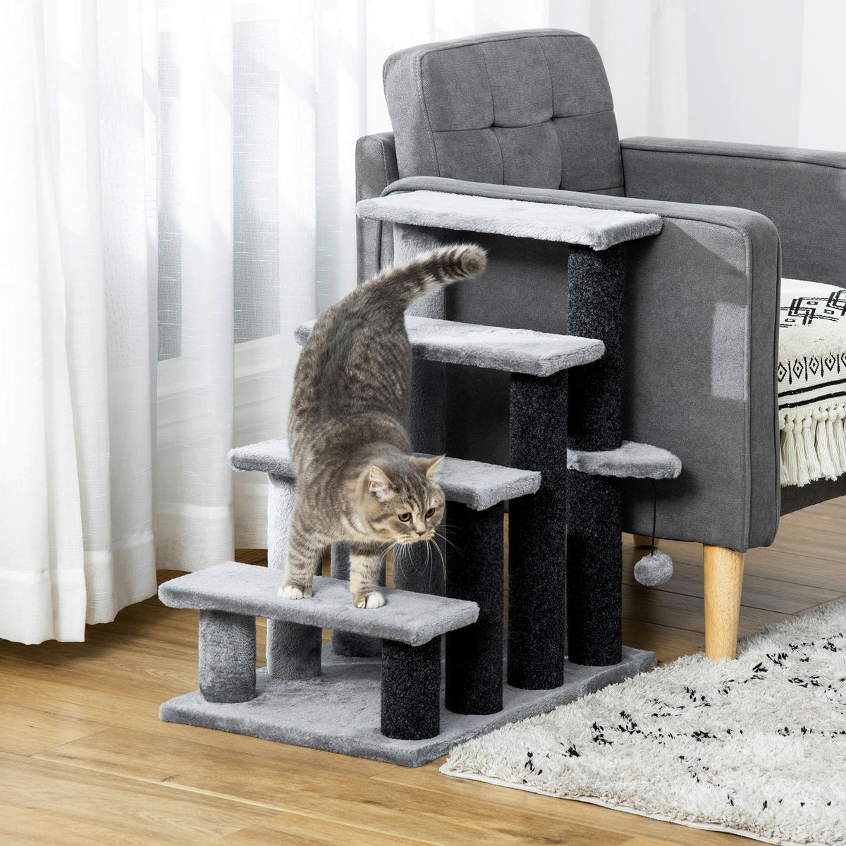 PawHut 4-stufige Haustiertreppe m. Ball grau Polypropylen B/H/L: ca. 40x60x64 cm Haustiertreppe - grau (64,00/40,00/60,00cm) - PawHut