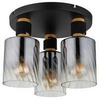 GLOBO Deckenleuchte mattschwarz braun Rauch Holz Metall Glas H/D: ca. 25,4x32 cm E27 3 Brennstellen Osborne - braun/mattschwarz (32,00/25,40cm) - GLOBO