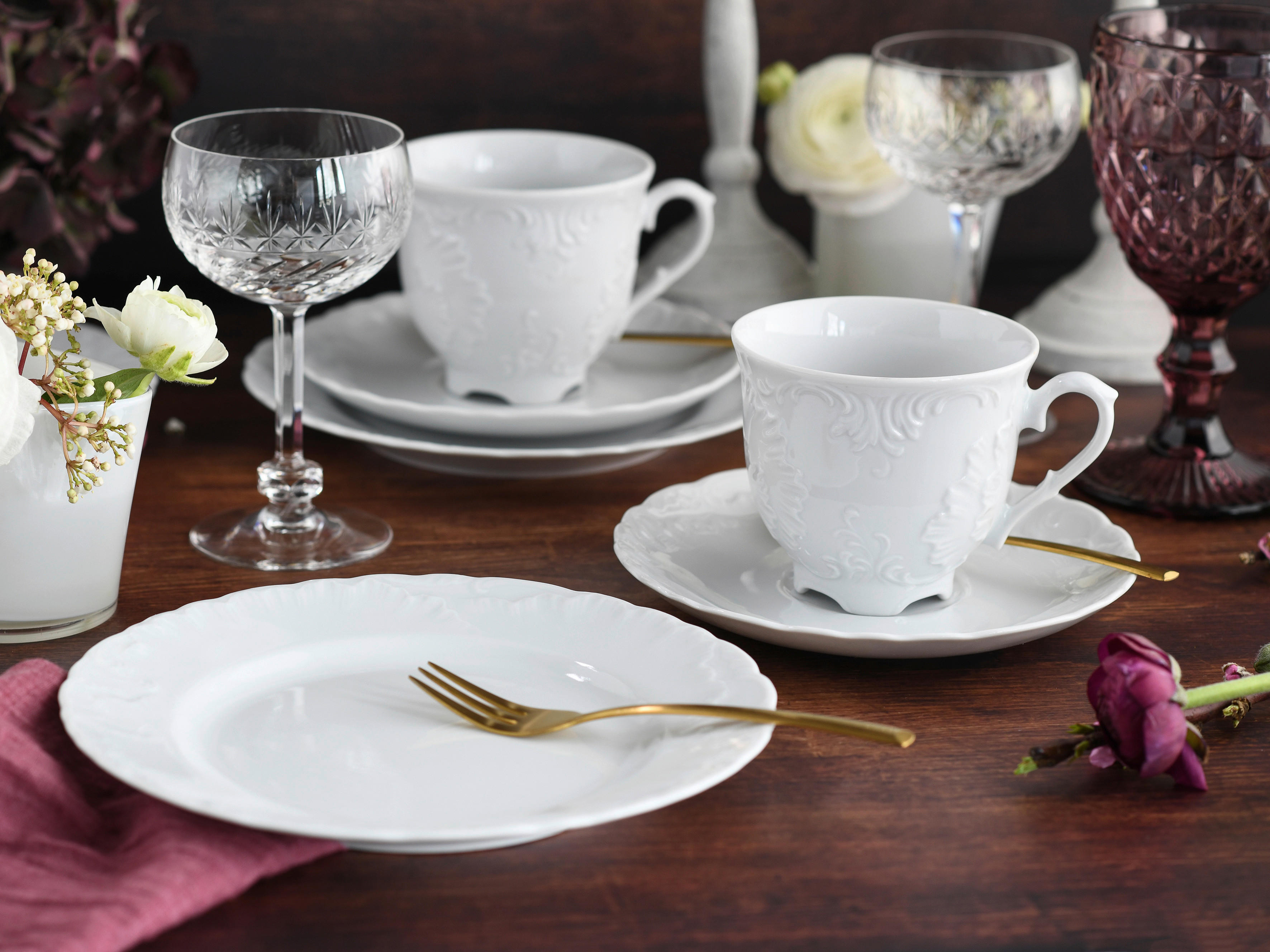 CreaTable Kaffeeservice Rokoko weiß Porzellan 18 tlg. Rokoko - weiß - CreaTable
