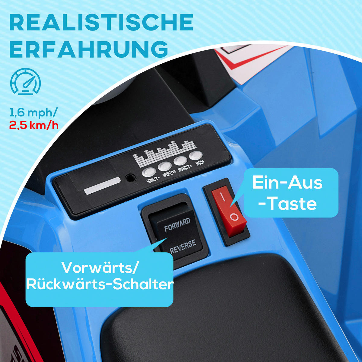 HOMCOM Elektroauto für Kinder blau B/H/L: ca. 41,5x48,5x70 cm Elektroauto für Kinder - blau (70,00/41,50/48,50cm) - HOMCOM