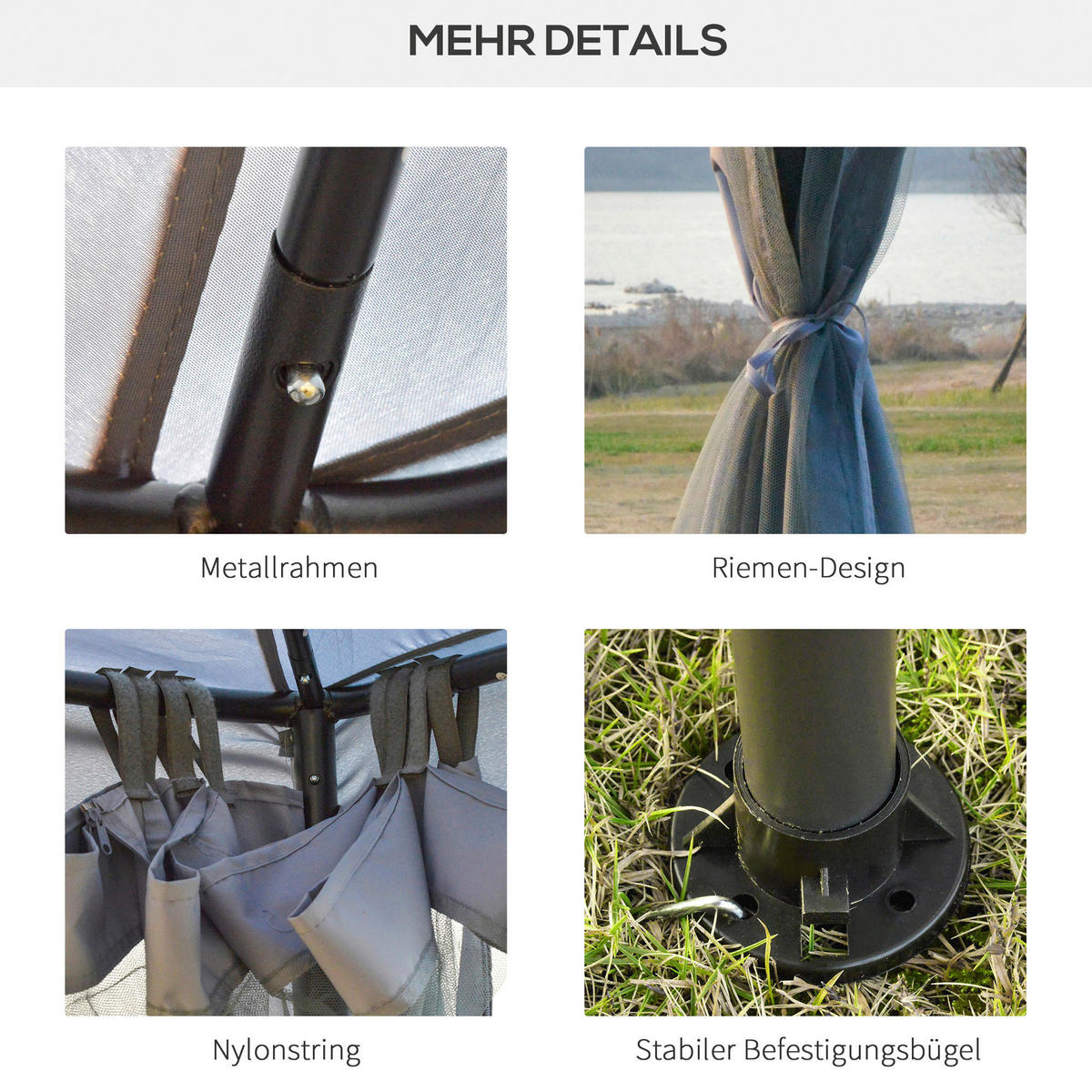 Outsunny Pavillon hellgrau Metall B/H/L: ca. 294x265x294 cm Pavillon - hellgrau (294,00/294,00/265,00cm) - Outsunny