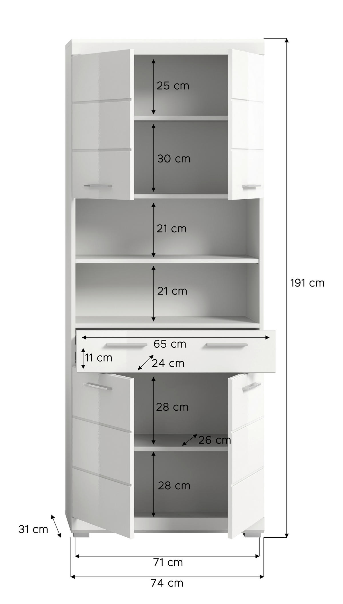 Badhochschrank Scout weiß weiß Hochglanz B/H/T: ca. 74x191x31 cm Scout - weiß (74,00/191,00/31,00cm) - xonox.home