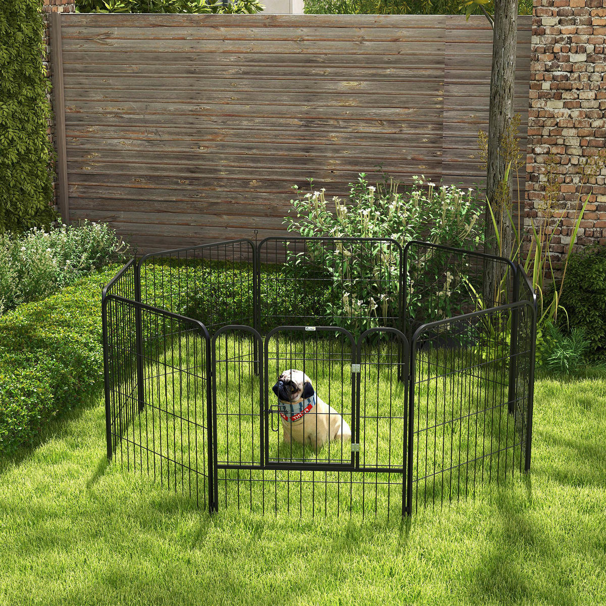 PawHut Welpenauslauf Freigehege schwarz Edelstahl B/H/L: ca. 79x79x79 cm Haustier-Laufstall - schwarz (79,00/79,00/79,00cm) - PawHut