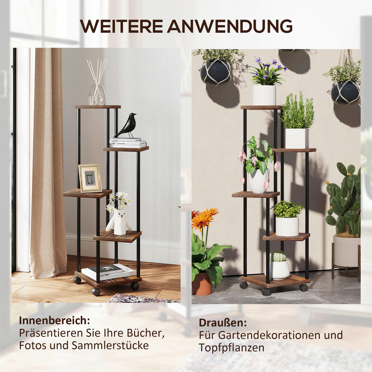 Outsunny Pflanzenständer braun Holz B/H/L: ca. 59x110x59 cm Pflanzenständer - braun/schwarz (59,00/59,00/110,00cm) - Outsunny