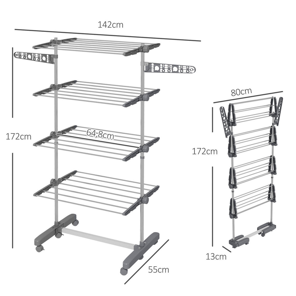 HOMCOM Wäscheständer grau Edelstahl B/H/L: ca. 55x142x172 cm Trockenständer - grau (172,00/55,00/142,00cm) - HOMCOM
