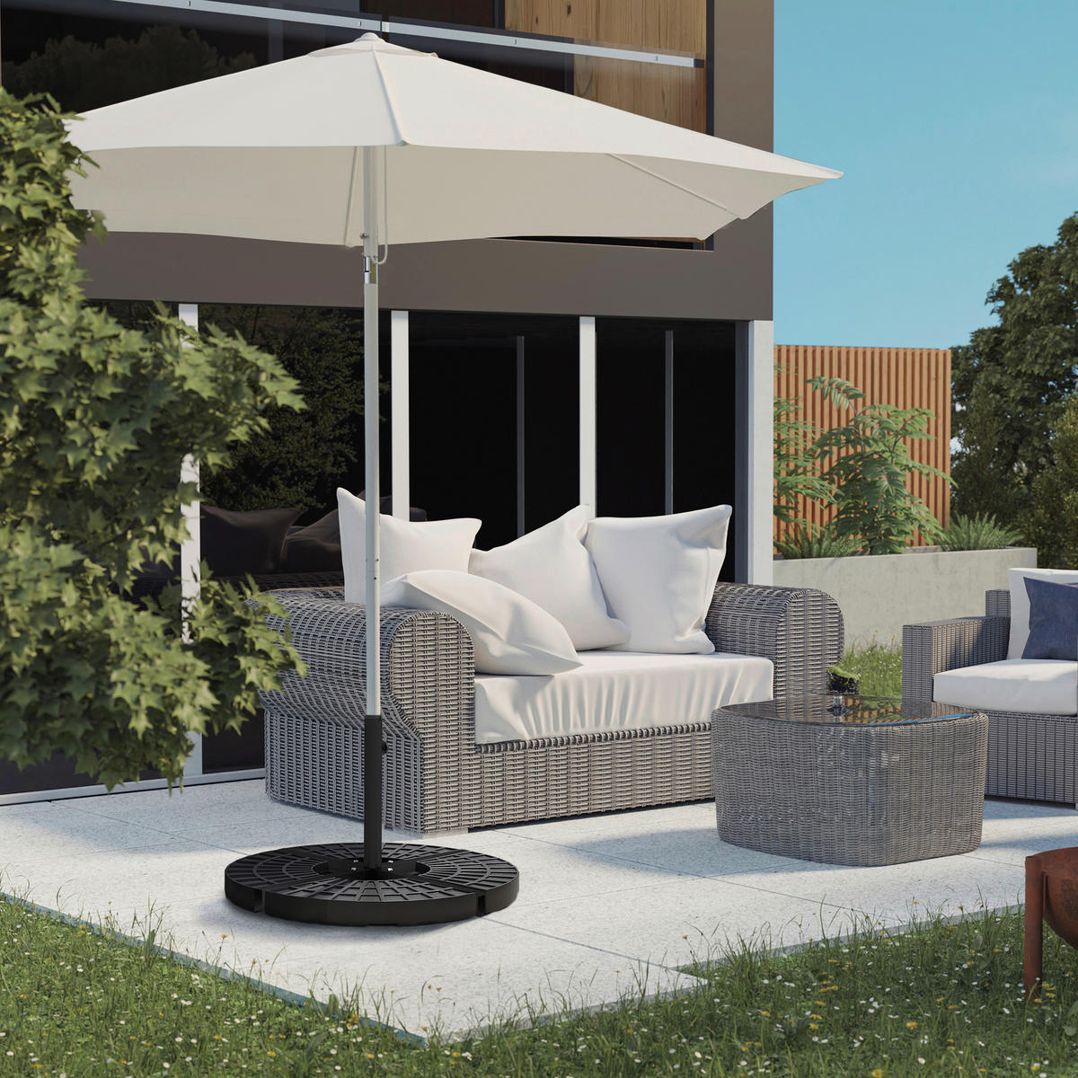 Outsunny Schirmständer schwarz Polypropylen B/H/L: ca. 100x100x75 cm Sonnenschirmständer - schwarz (75,00/100,00/100,00cm) - Outsunny