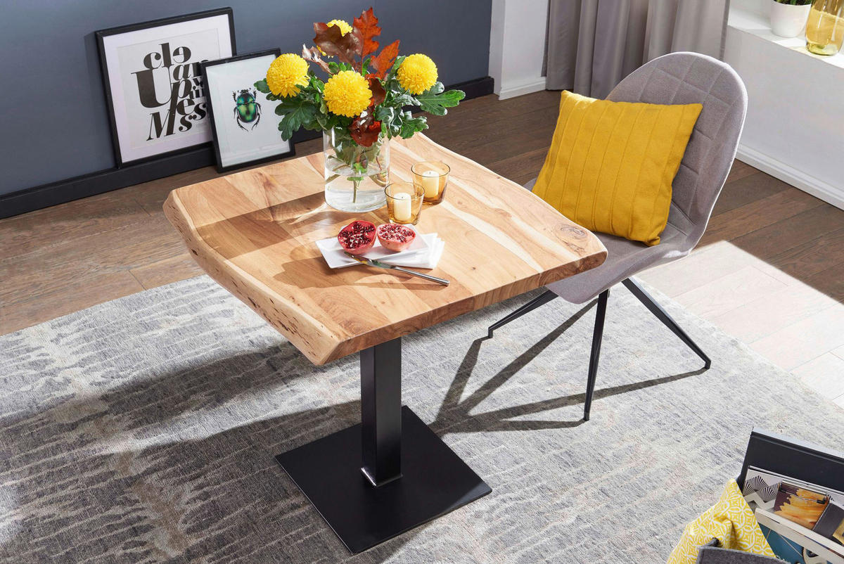 Esstisch natur schwarz pulverbeschichtet B/H/T: ca. 80x75x75 cm Esszimmertisch - natur/schwarz (80,00/75,00/75,00cm) - Wohnling