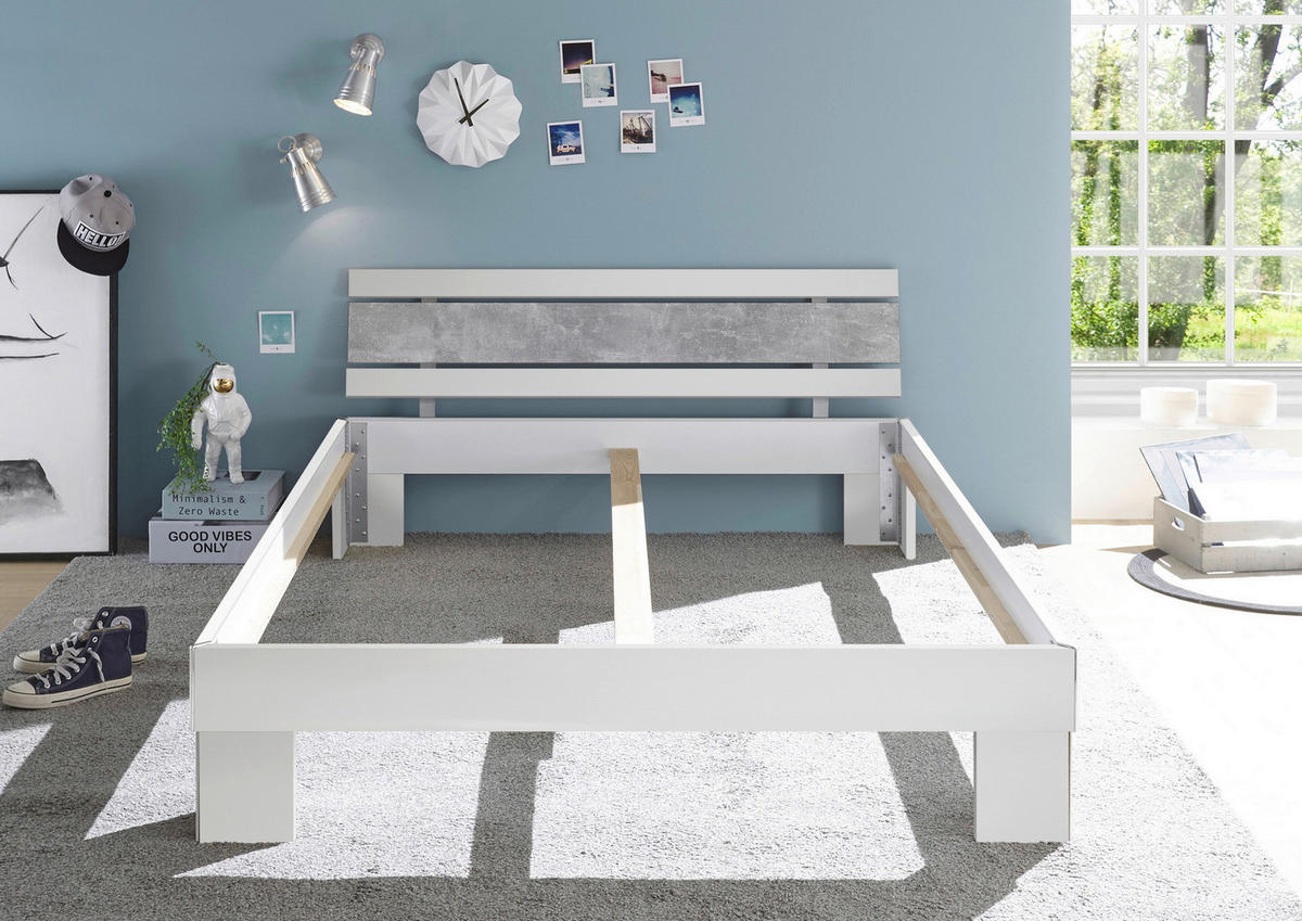 Futonbett Lyon weiß Beton Optik Liegefläche B/L: ca. 140x200 cm Lyon - Beton/weiß (146,00/69,00/211,00cm)