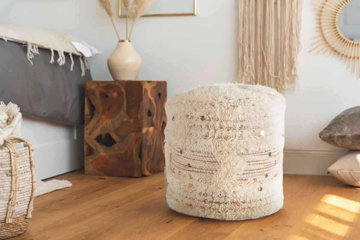 360 Living Hocker Bohist 400 creme khaki H/D: ca. 35x35 cm Bohist 400 - creme/khaki (35,00/35,00cm) - 360 Living