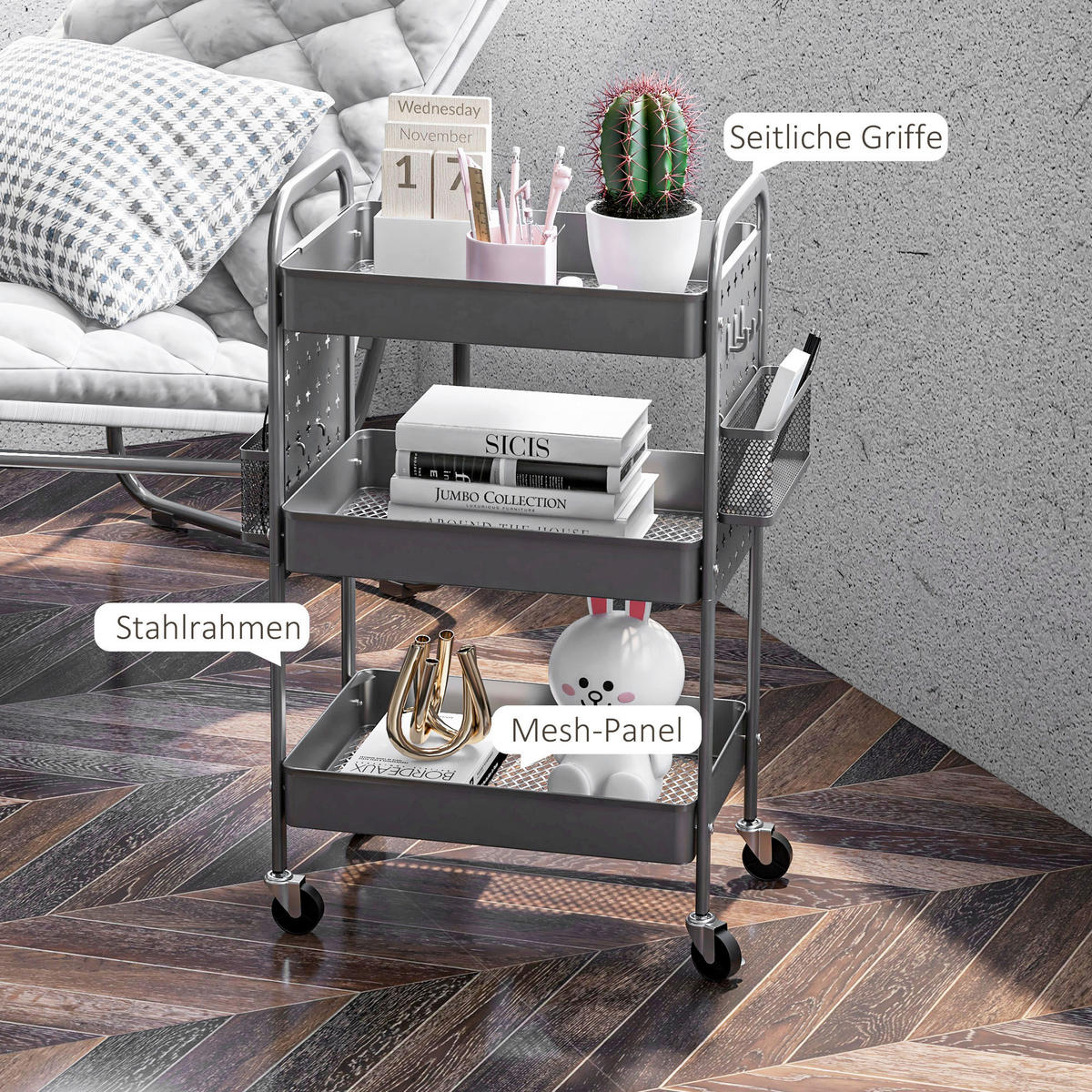 HOMCOM Küchenwagen dunkelgrau Polypropylen B/H/L: ca. 30,5x53,5x75 cm Küchenwagen - dunkelgrau (75,00/30,50/53,50cm) - HOMCOM