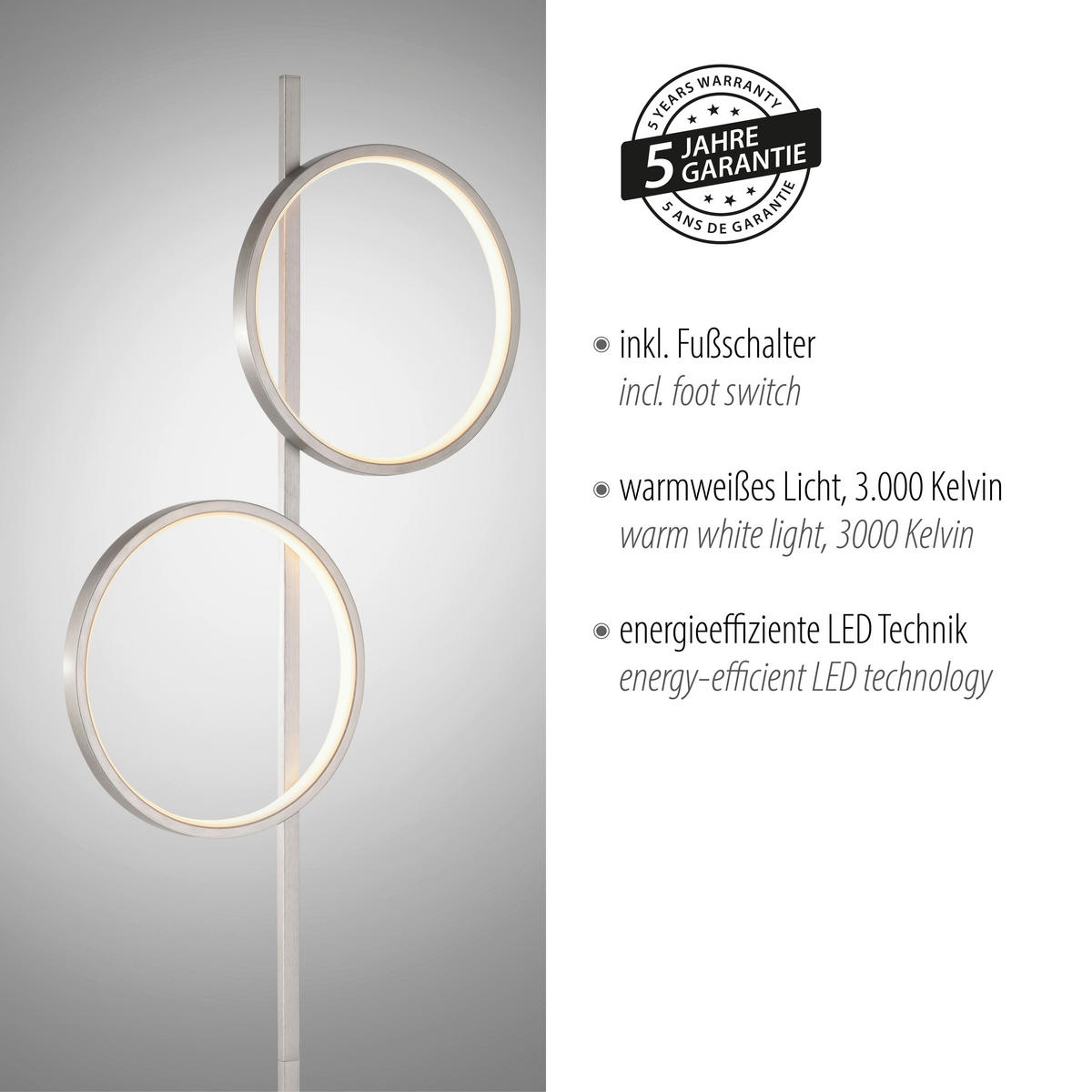 Just Light LED Stehleuchte silber Eisen 2 Brennstellen LED-Stehleuchte_Mini-Ritus - silber - Just Light