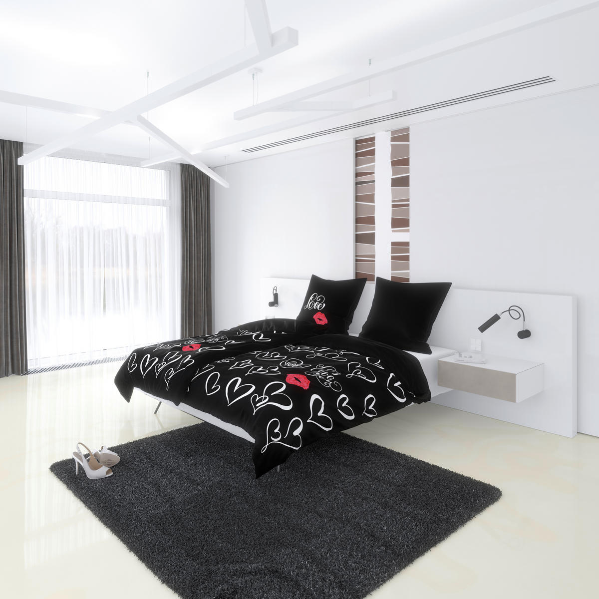 Microfaser Bettwäsche Wendebettwäsche_Microfaser_Love - weiß/schwarz (135,00/200,00cm) - beau rêve