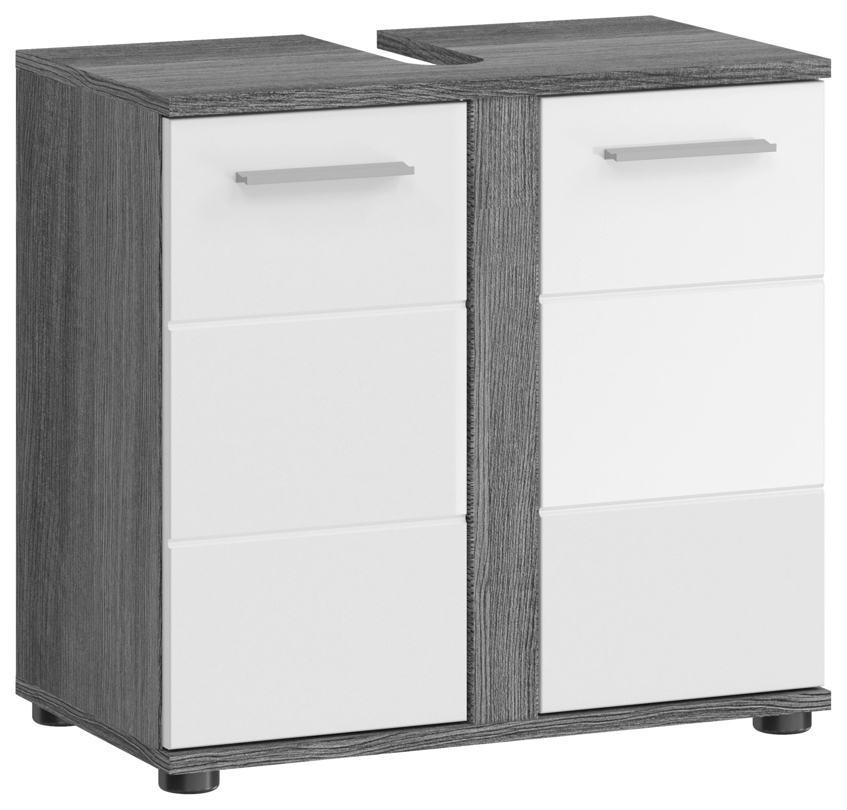 Waschbeckenunterschrank BLAKE Rauchsilber Nachbildung weiß Hochglanz B/H/T: ca. 60x57x34 cm BLAKE - weiß (60,00/57,00/34,00cm) - xonox.home