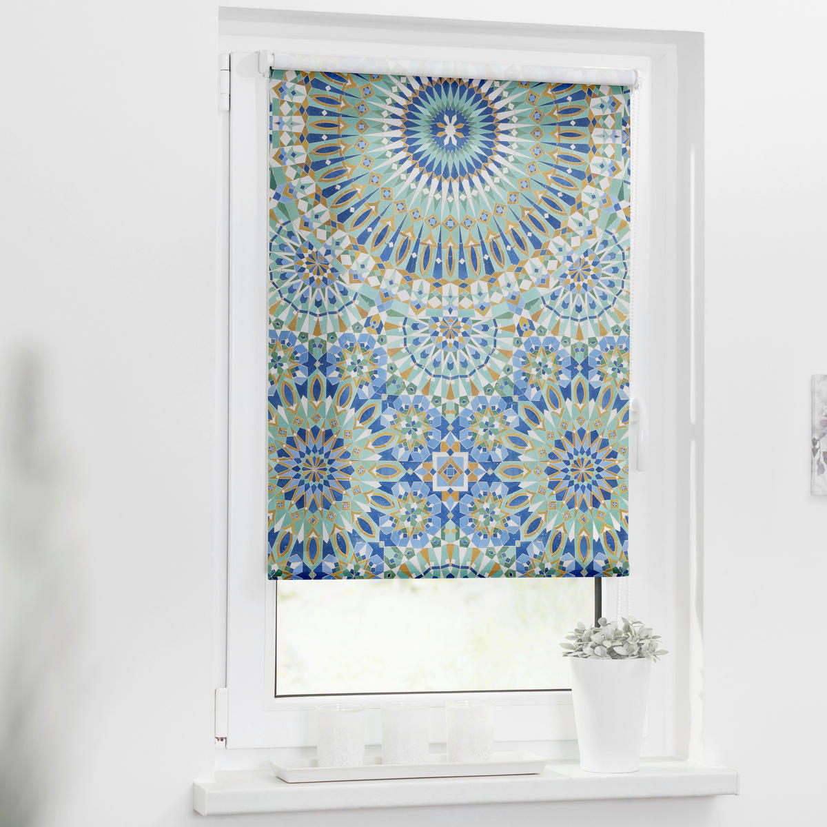 Verdunkelungsrollo Orientalisch blau B/L: ca. 100x150 cm Orientalisch - blau/grün (100,00/150,00cm) - LICHTBLICK