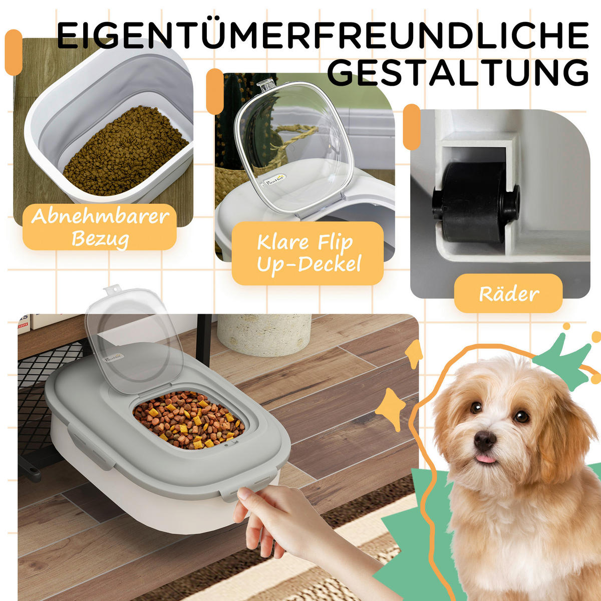PawHut Hundefutter-Box grau B/H/L: ca. 32x37x44 cm Hundefutter-Box - grau (44,00/32,00/37,00cm) - PawHut