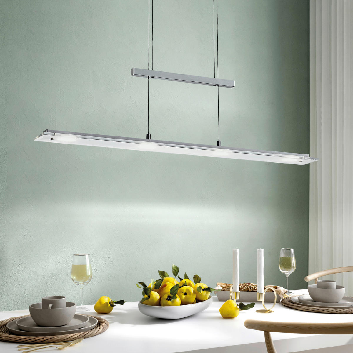 Fischer & Honsel LED-Pendelleuchte 211224 nickel matt Chrom Glas Metall B/H/T: ca. 88x150x9 cm 4.0 Brennstellen Tenso TW - nickel matt/Chrom (88,00/150,00/9,00cm) - Fischer & Honsel