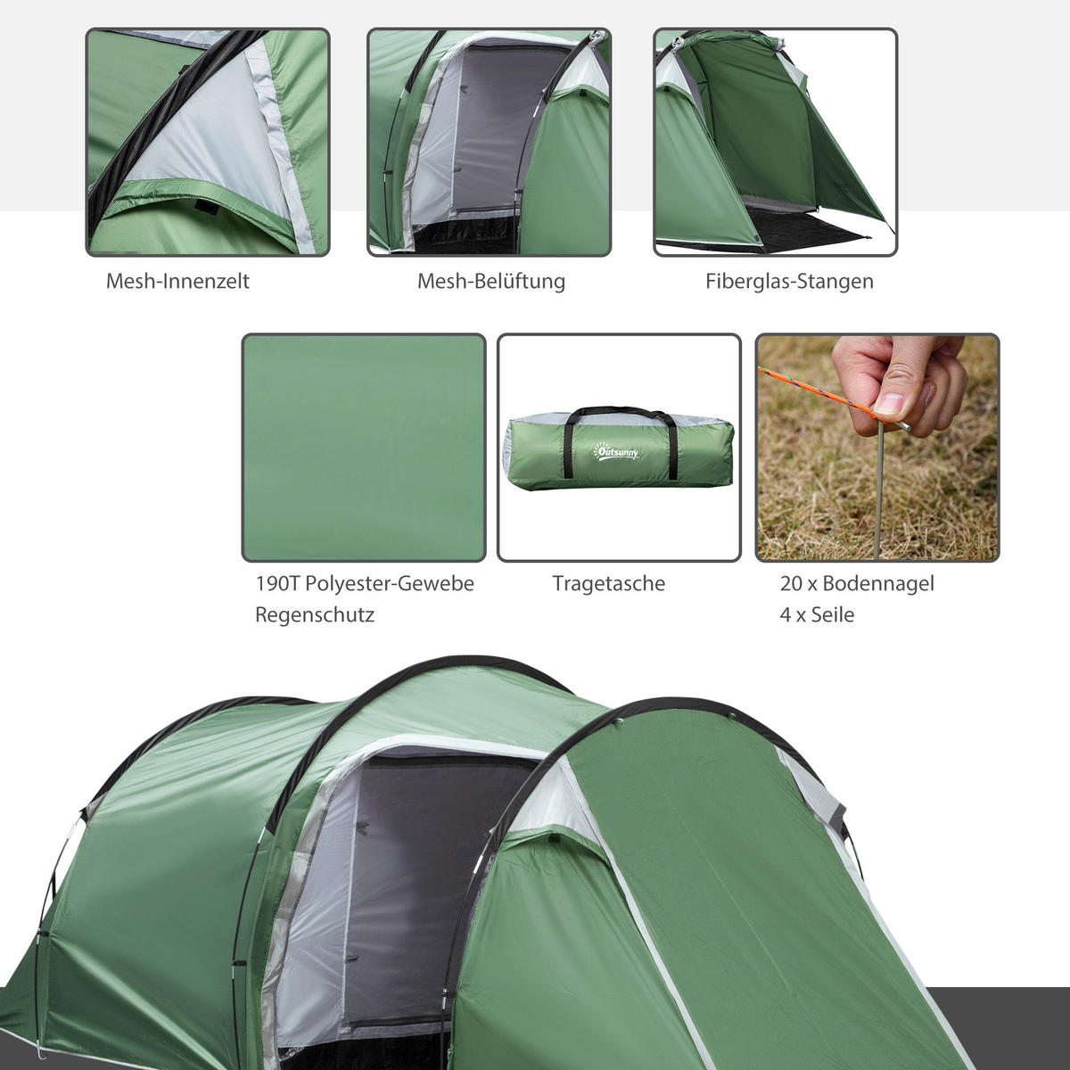 Outsunny Zelt dunkelgrün Polyester B/H/L: ca. 206x426x154 cm Tunnelzelt - schwarz/dunkelgrün (154,00/206,00/426,00cm) - Outsunny