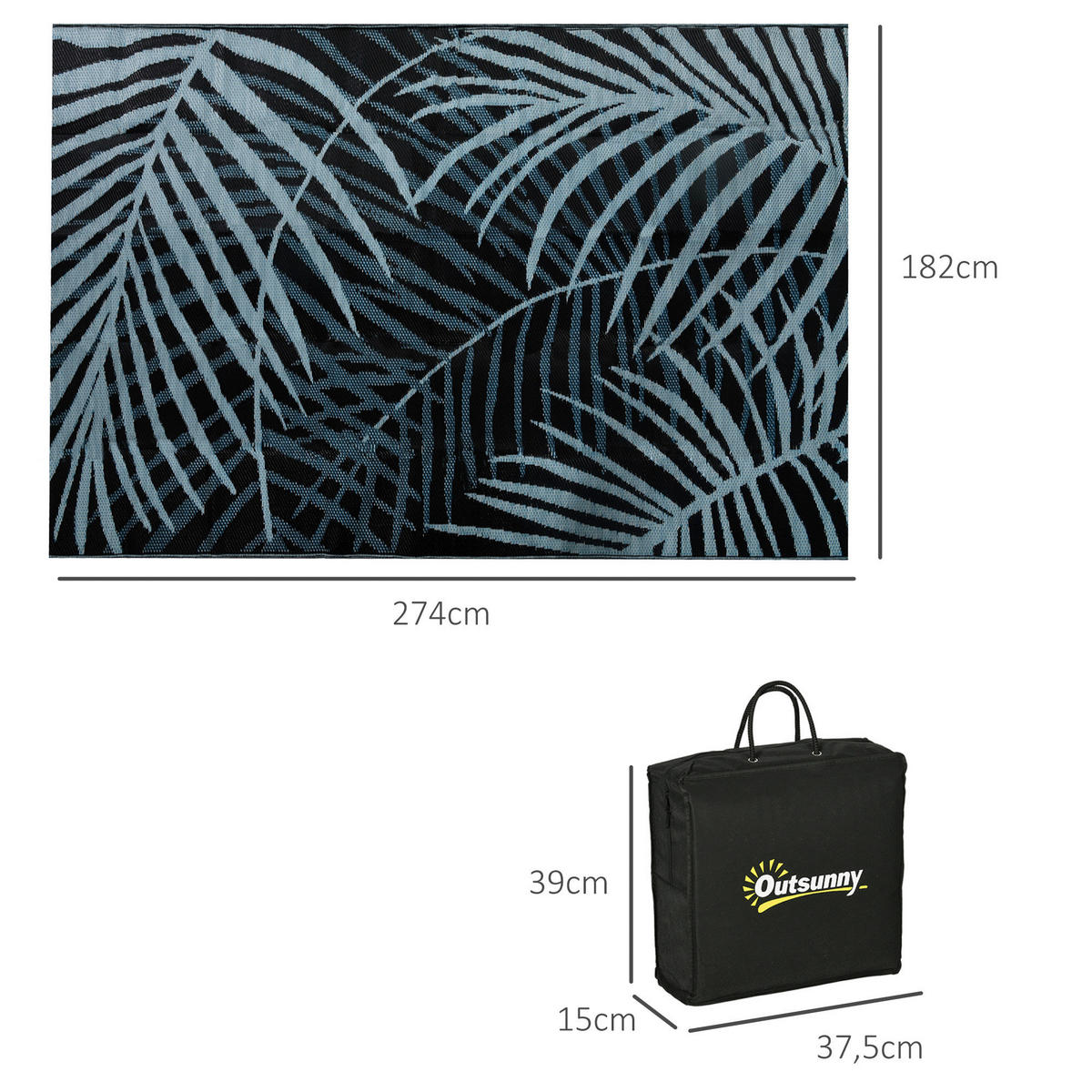 Outsunny Outdoor-Teppich schwarz B/H/L: ca. 274x182x0,3 cm Outdoor-Teppich - blau/schwarz (0,30/274,00/182,00cm) - Outsunny