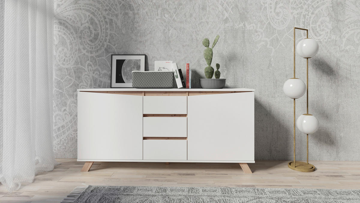 Sideboard VALENTIN weiß Eiche Nachbildung B/H/T: ca. 160x80x38 cm VALENTIN - Eiche/weiß (160,00/80,00/38,00cm) - byLIVING