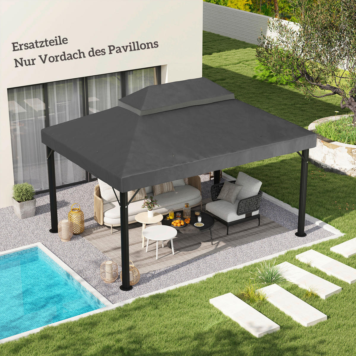 Outsunny Ersatzdach dunkelgrau Stoff B/H/L: ca. 300x1x400 cm Pavillon Ersatzdach - dunkelgrau (400,00/300,00/1,00cm) - Outsunny