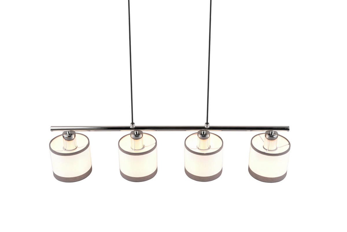 Reality Pendelleuchte R31554006 Davos Chrom weiß Metall Stoff B/H/T/D: ca. 75x150x12x12 cm E14 4 Brennstellen Davos - weiß/Chrom (75,00/150,00/12,00cm) - Reality