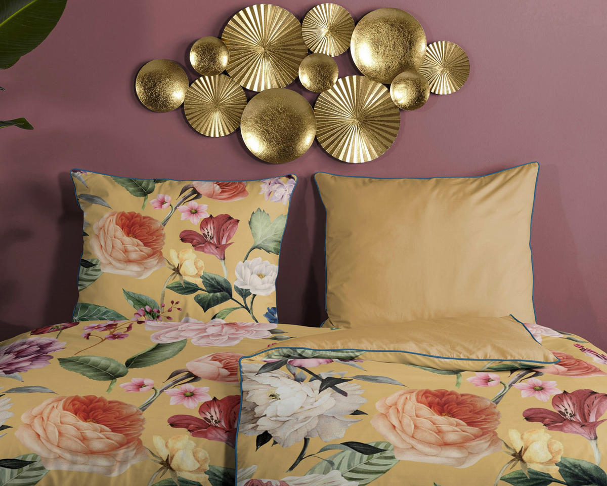 Baumwoll Bettwäsche Fiori Satin Fiori - ocker (155,00/220,00cm) - Descanso