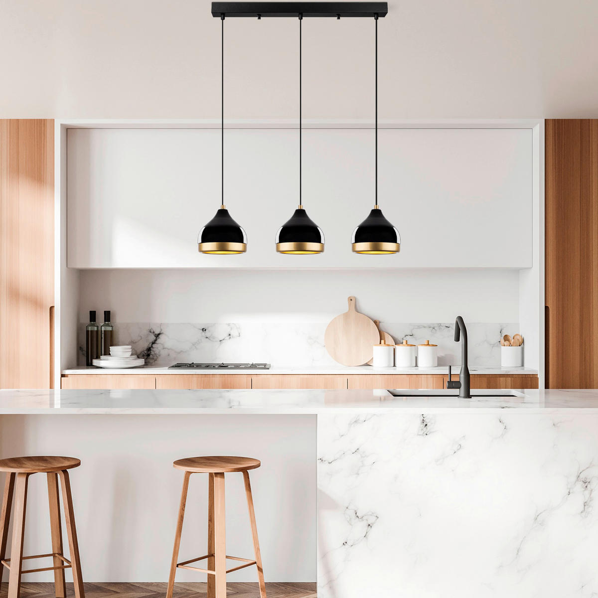 Opviq Pendelleuchte schwarz B/H/T/L: ca. 17x111x17x67 cm E27 3 Brennstellen Yildo - schwarz (67,00/17,00/111,00cm) - Opviq