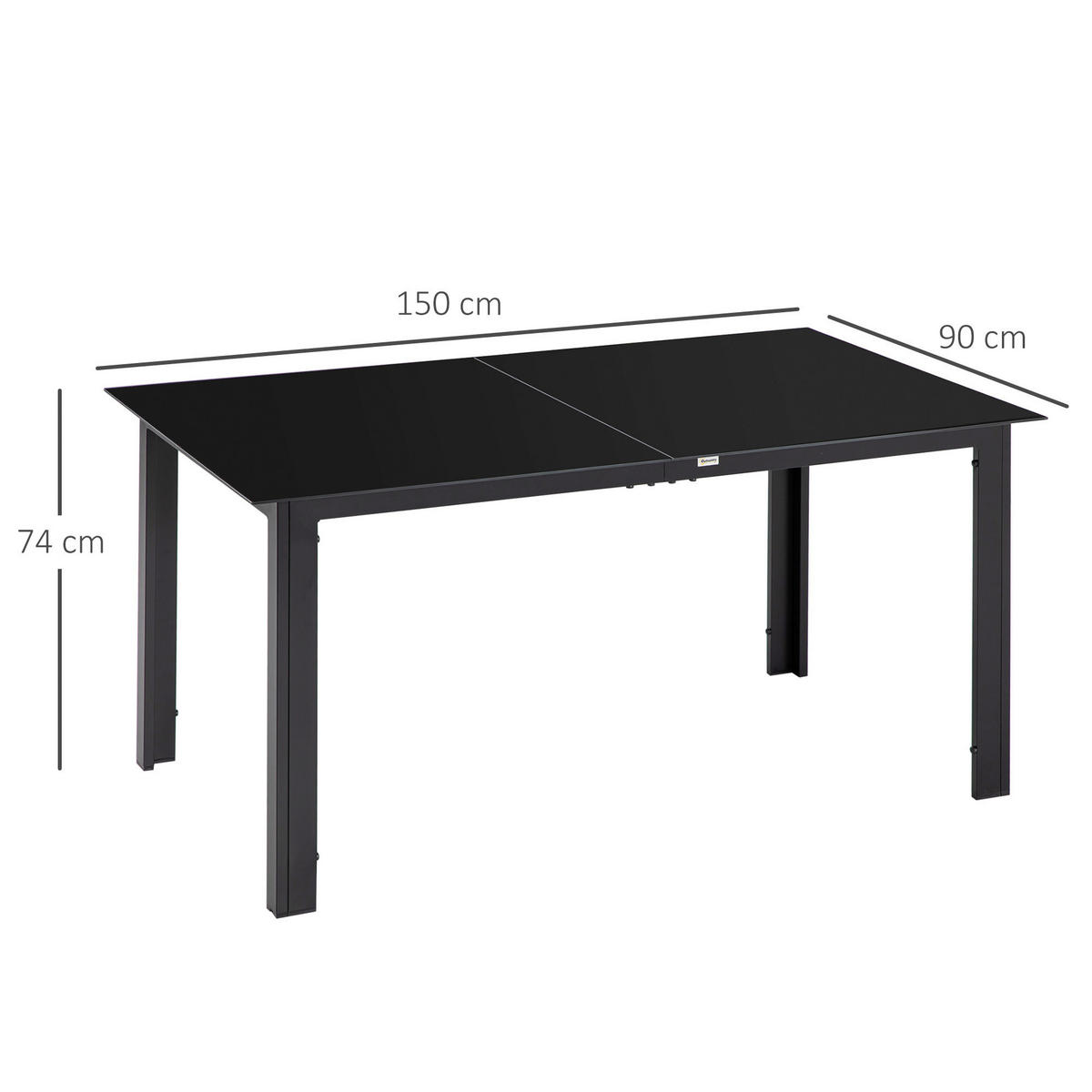 Outsunny Gartentisch schwarz Aluminium B/H/L: ca. 90x74x150 cm Gartentisch - schwarz (150,00/90,00/74,00cm) - Outsunny