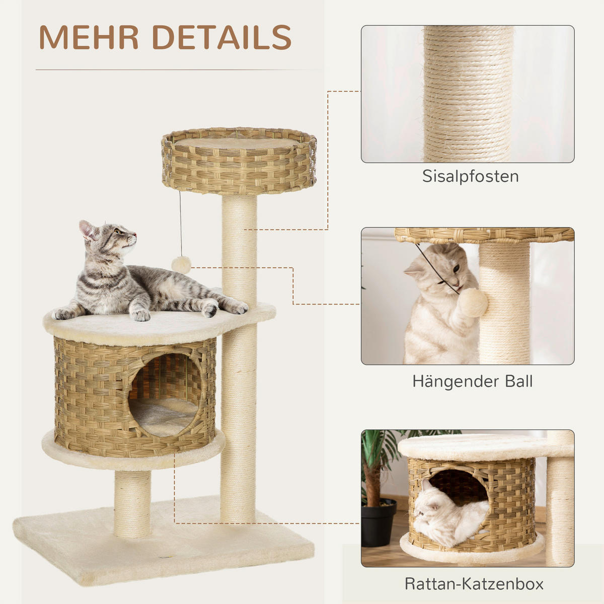 PawHut Kratzbaum Kratzbaum - (55,00/47,00/95,00cm) - PawHut