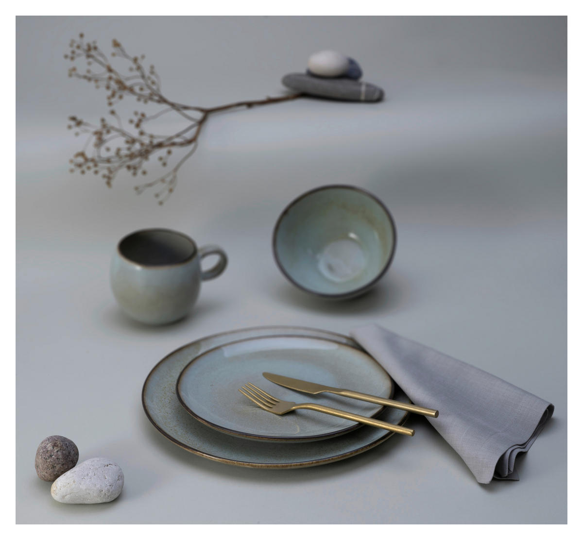 CreaTable Kombiservice Stone Grey grau Steinzeug 8 tlg. Stone Grey - grau - CreaTable