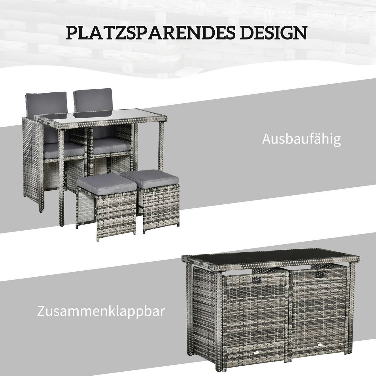 Outsunny Sitzgruppe grau Glas B/H/L: ca. 60x120x72 cm Sitzgruppe - grau (72,00/60,00/120,00cm) - Outsunny