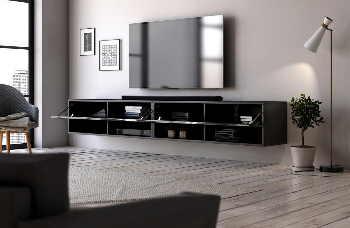 TV-Board Derby schwarz matt schwarz Hochglanz B/H/T: ca. 200x30x31 cm Derby - schwarz (200,00/30,00/31,00cm) - WIPMEB