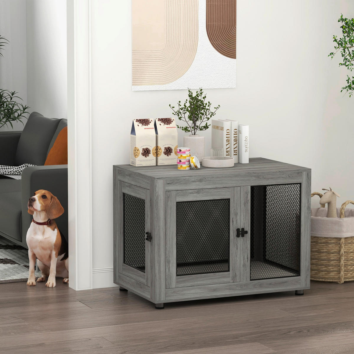 PawHut Hundekäfig grau Spanplatte B/H/L: ca. 60x71,5x94 cm Hundekäfig - grau (94,00/60,00/71,50cm) - PawHut