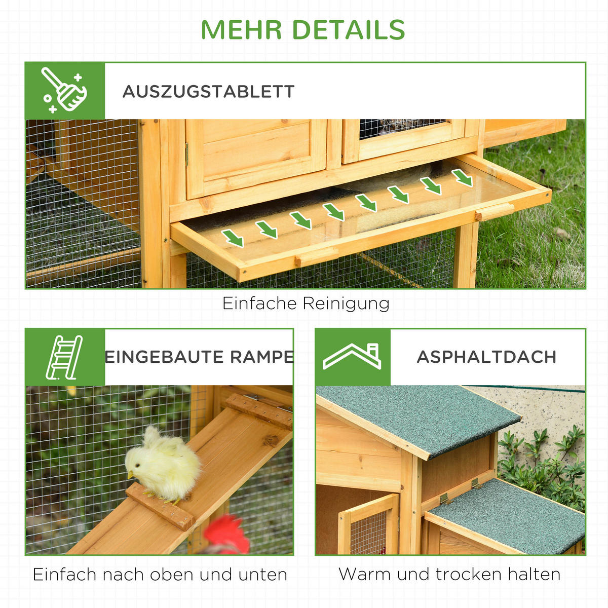 PawHut Stall grün Holz B/H/L: ca. 75x168x103 cm Hühnerstall - gelb/grün (103,00/75,00/168,00cm) - PawHut