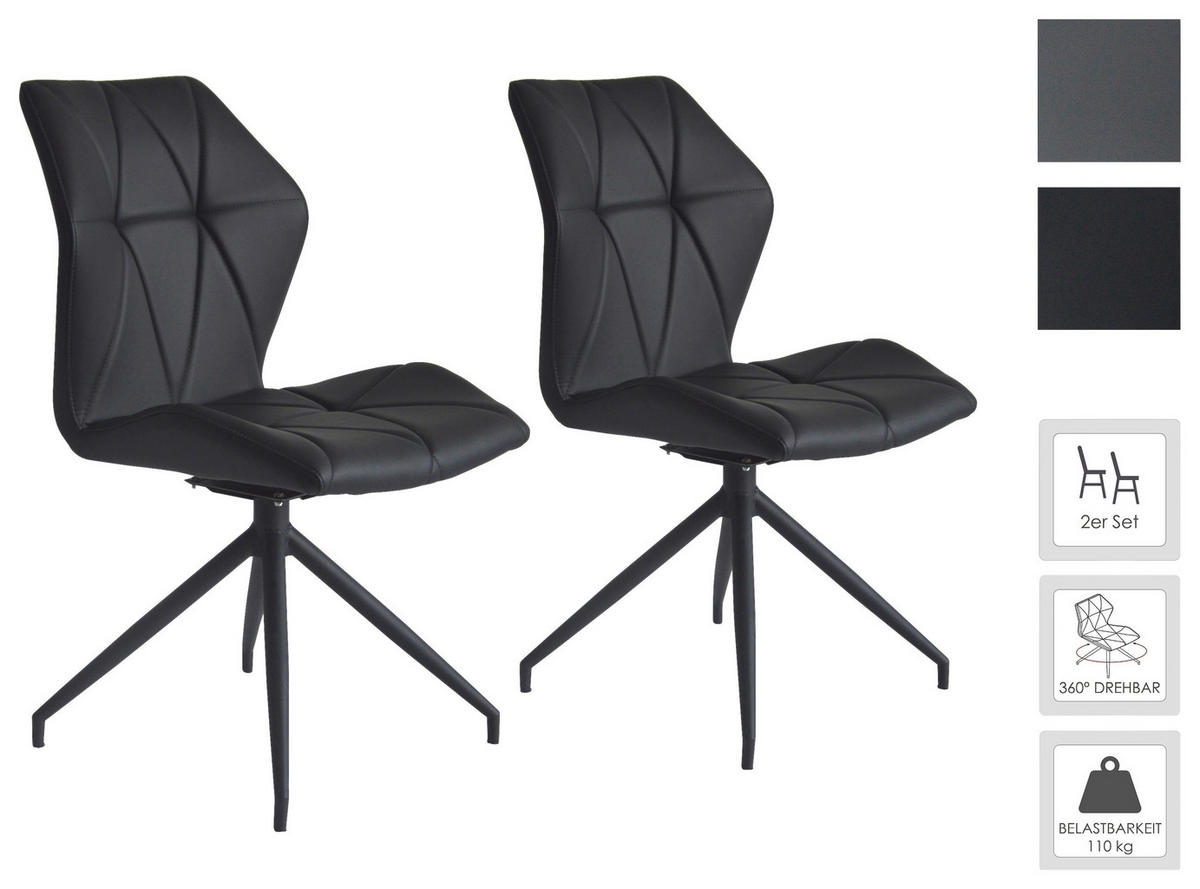 Stuhl IMKE  2er-Set schwarz schwarz Kunstleder Metall B/H/T: ca. 52x90,5x62 cm IMKE  2er-Set - schwarz (52,00/90,50/62,00cm) - byLIVING