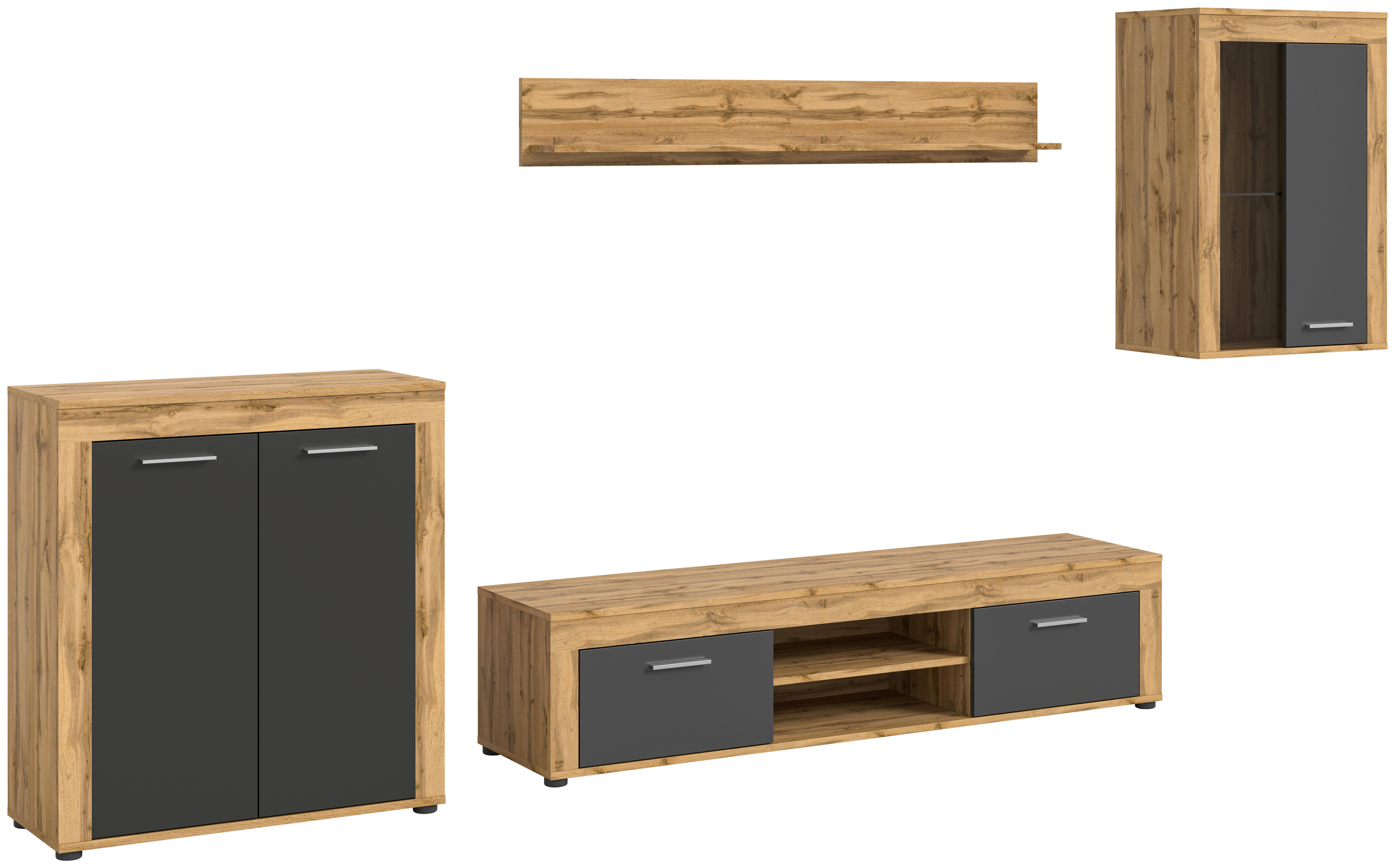 Wohnwand Jam Eiche Wotan Nachbildung grau B/H/T: ca. 330x169x35 cm Jam - Eiche/grau (330,00/169,00/35,00cm) - xonox.home