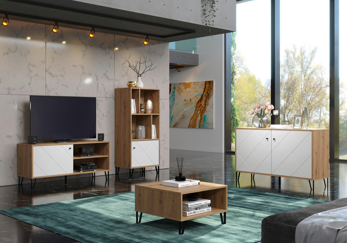 TV-Lowboard Touch weiß matt Eiche Artisan Nachbildung B/H/T: ca. 123x56x40 cm Touch - Eiche/weiß (123,00/56,00/40,00cm) - Trendteam