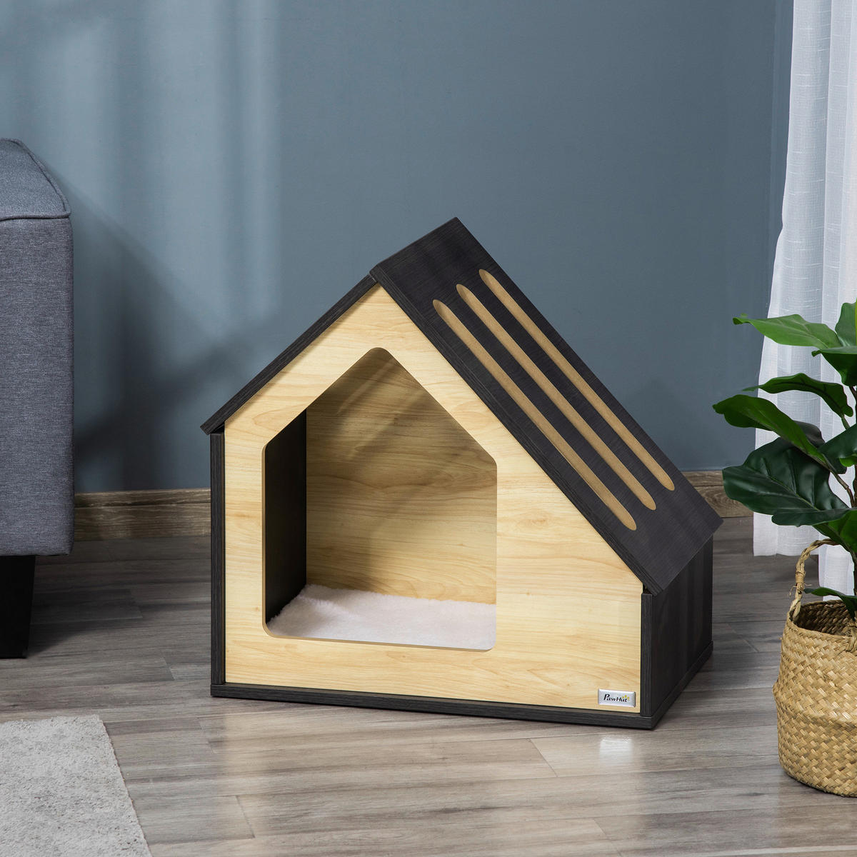 PawHut Hundehütte braun MDF B/H/L: ca. 40x59,2x60 cm Hundehütte - braun (60,00/40,00/59,20cm) - PawHut